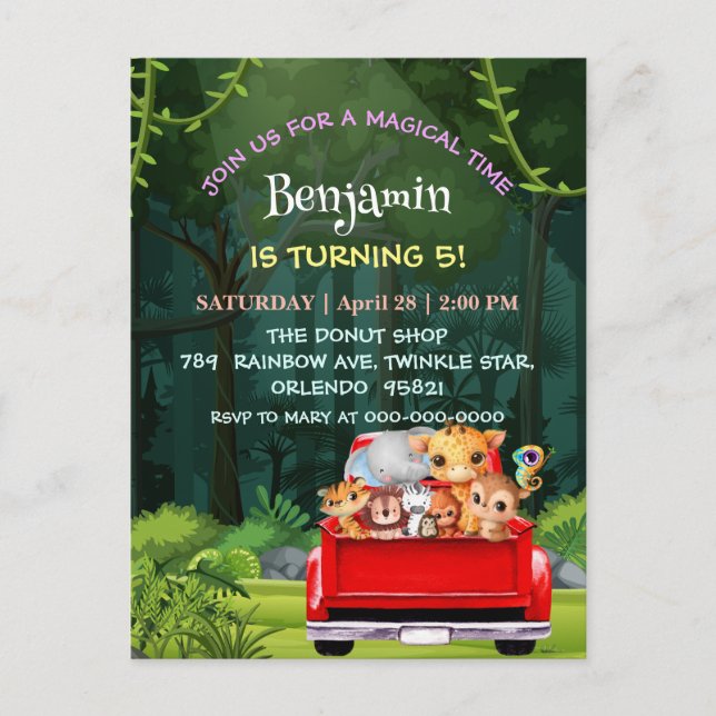 Cartão Postal Fazenda da selva do Zoológico Fofo caminhão trator (Frente)