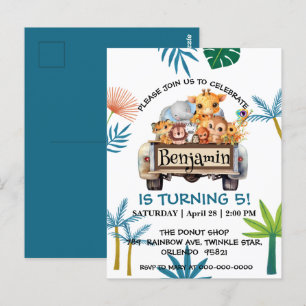 Cartão Postal Fazenda da selva do Zoológico Fofo caminhão trator