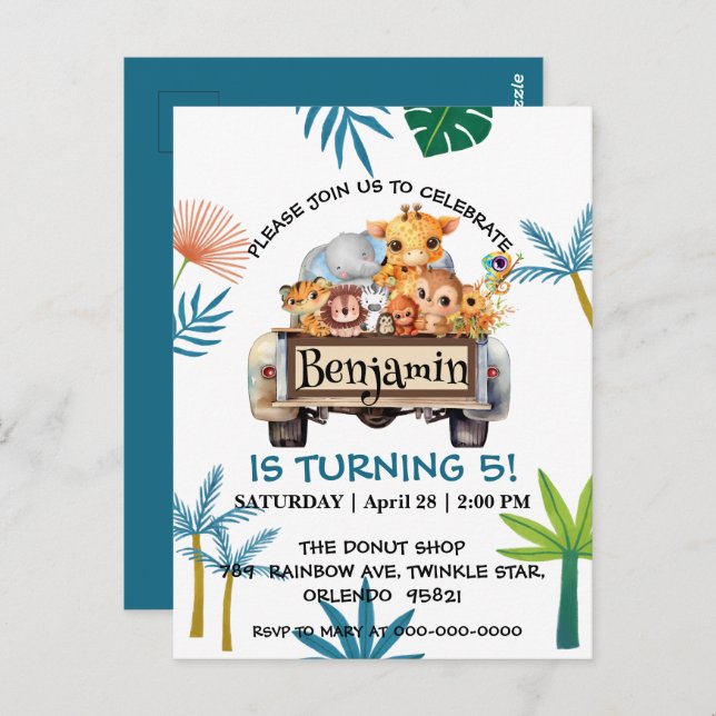 Cartão Postal Fazenda da selva do Zoológico Fofo caminhão trator (Frente/Verso)