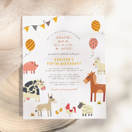 Cartão Postal Fazenda de Animais Oink Baa Quack Moo Festa de Ani