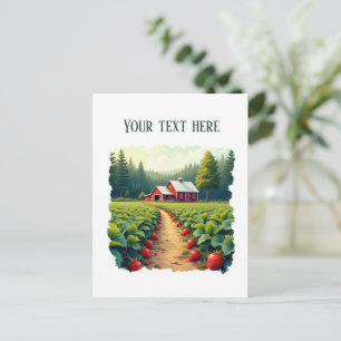 Cartão Postal Fazenda de morango divertida personalizável