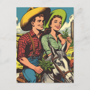 Cartão Postal Fazenda Vintage Histórias em quadrinhos Casais