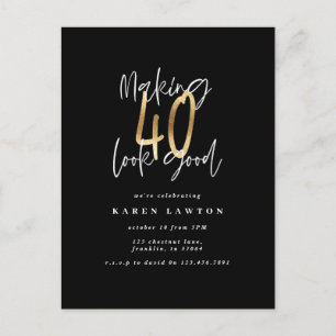 Cartão Postal fazendo 40 parecer bom moderno dourado e preto ani