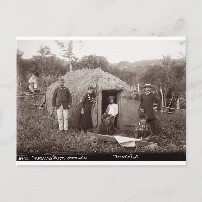 Cartão Postal Fazer Tappa, um pano nativo, c.1875 (foto sepia) (Frente)