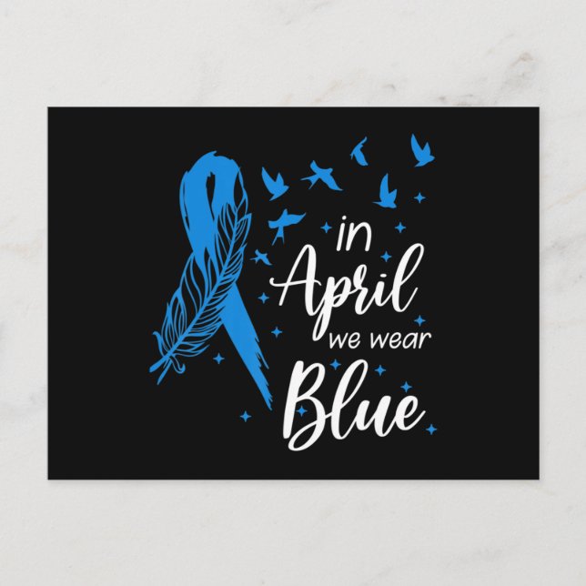 Cartão Postal Feather Ribbon Autism In April We Wear Blue Autism (Frente)