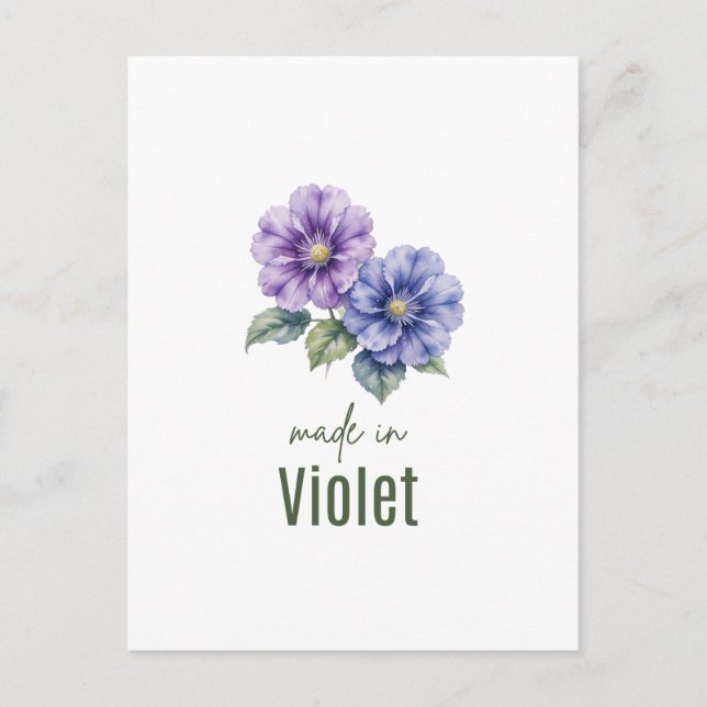 Cartão Postal February Violet Birth Flowe Wall Art Watercolor (Frente)