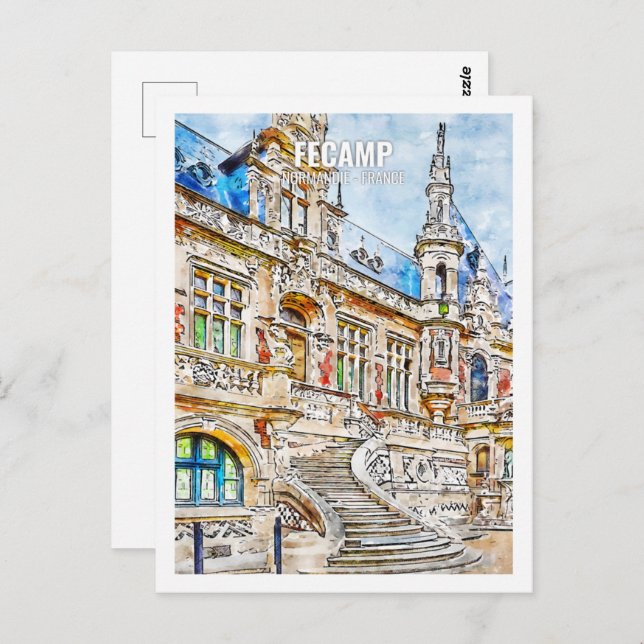 Cartão Postal Fecamp Normandie France Viagem Watercolor Sketch (Frente/Verso)