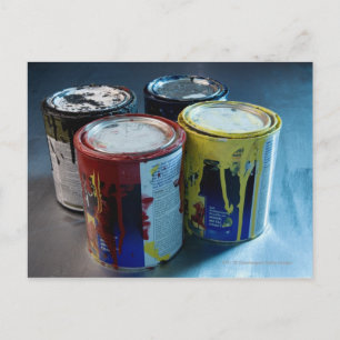Cartão Postal Fechamento de quatro latas de tinta
