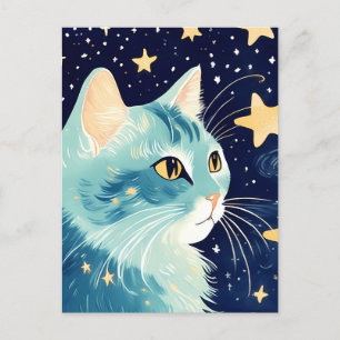 Cartão Postal Fechar um gato com estrelas ao fundo