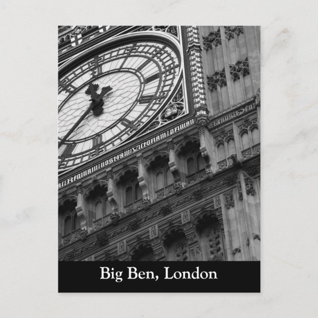 Cartão Postal Feche o Big Ben em preto e branco (Frente)