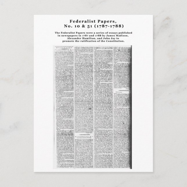 Cartão Postal Federalist Papers, No. 10 & No. 51 (1787-1788) (Frente)
