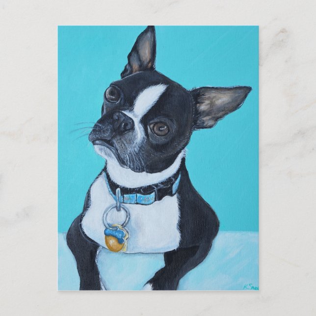 Cartão Postal Feijões com a pintura de Boston Terrier (Frente)
