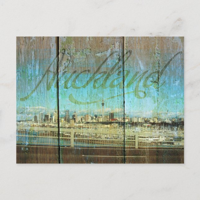 Cartão Postal Feira De Água De Auckland Em Madeira Antiga (Frente)