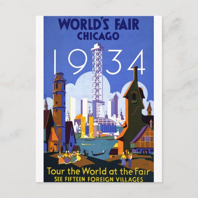 Cartão Postal Feira Mundial de Chicago Vintage, 1934 (Frente)