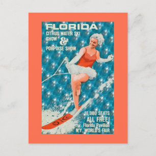 Cartão Postal Feira Mundial de Esqui Água da Vintage Florida