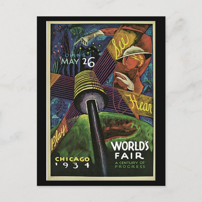 Cartão Postal Feira Mundial de Postercard-Chicago de 1934 (Frente)