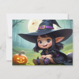 Cartão Postal Feiticeira Bebê E Abóbora