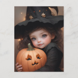 Cartão Postal Feiticeira Bonita com a Pumpkin do Halloween