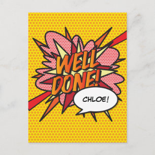 Cartão Postal FEITO BEM Diversão Retro Quadrinhos Pop Art