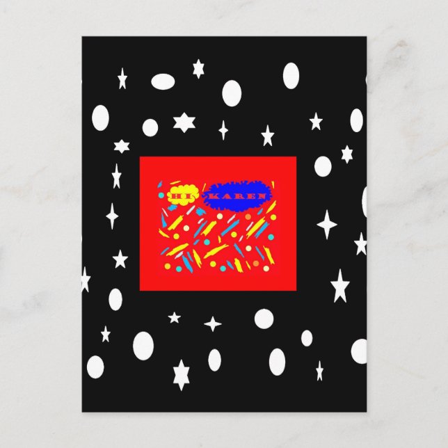 CARTÃO POSTAL FEITO PARA KAREN VERMELHO E PRETO BRANCO NOMINADO (Frente)