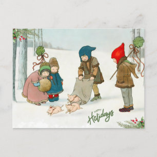 Cartão Postal Felicidade do inverno, Vintage