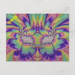 Cartão Postal FELICIDADE ~ Padrão de Design Fratural 3D ~ Multic