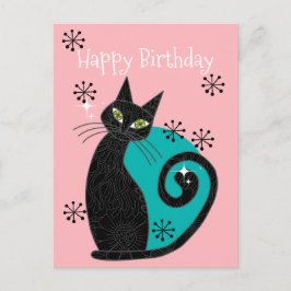 Cartão Postal Felicidades do Gato Atômico Moderno de Meados do S