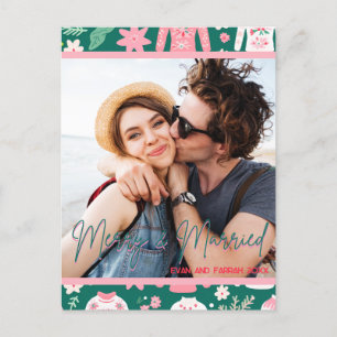 Cartão Postal Felicidades e Casados 1º Ano de Casamento Foto de 