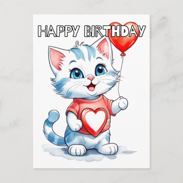 Cartão Postal Felicidades Gatinho Fofinho Aniversário Feliz (Frente)