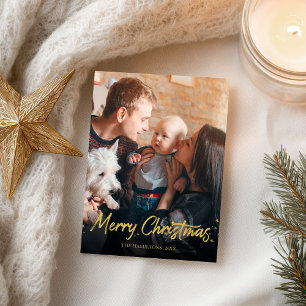 Cartão Postal Felicidades Simples Foto Manuscrita em Ouro Natal