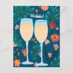 Cartão Postal Felicidades Vinhos Espumantes Champagne Floral Che