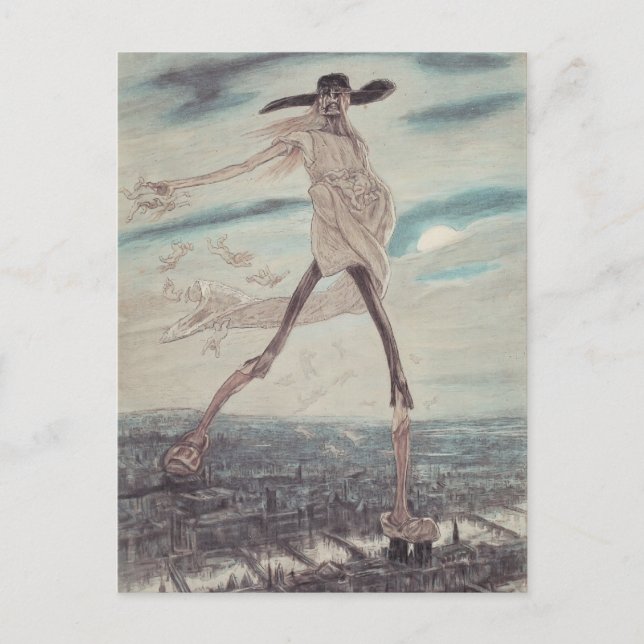 Cartão Postal Felicien Rops: O Satânico. Satã com areia (Frente)