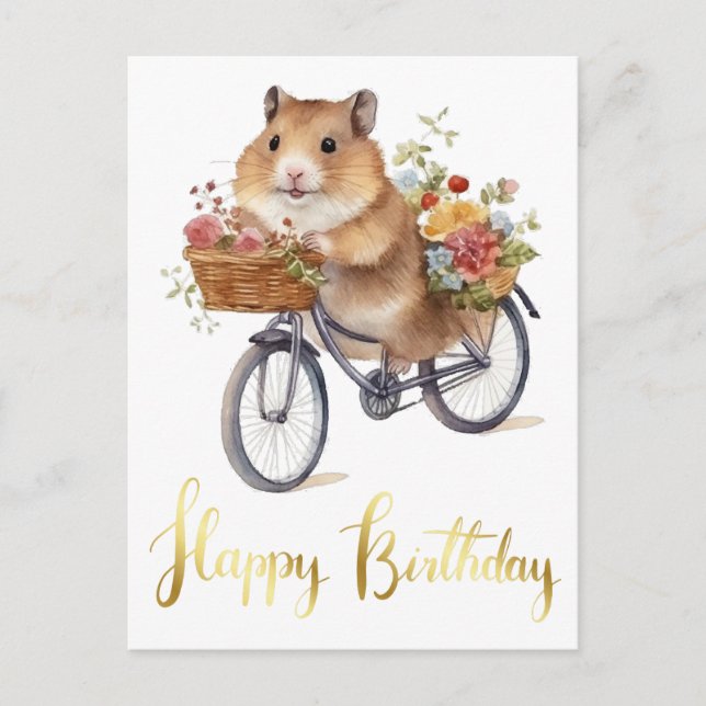 Cartão Postal Felicitações às Flores de Hamster Bonito Personali (Frente)