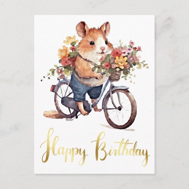 Cartão Postal Felicitações às Flores de Hamster Bonito Personali (Frente)