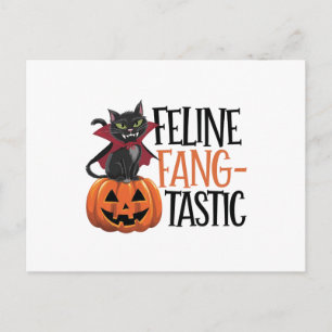 Cartão Postal Feline Fang-tastic Halloween Vamire Cat Design