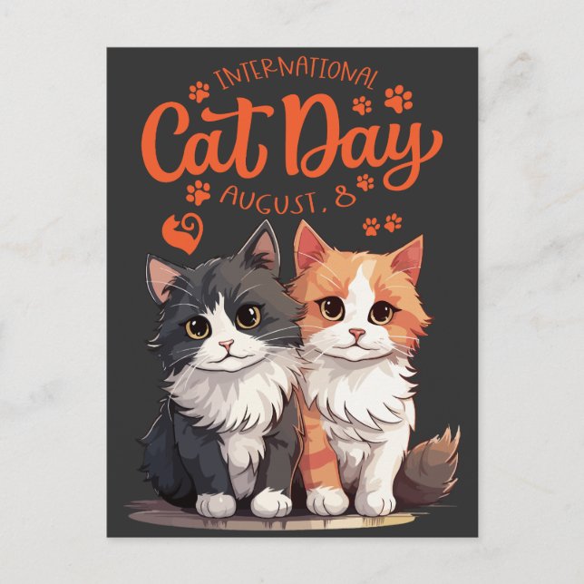 Cartão Postal “Feline Friends Celebrate International Cat Day” (Frente)