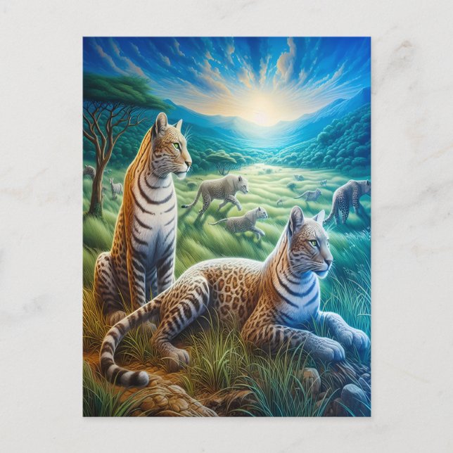 Cartão Postal Feline Harmony em Meadow (Frente)