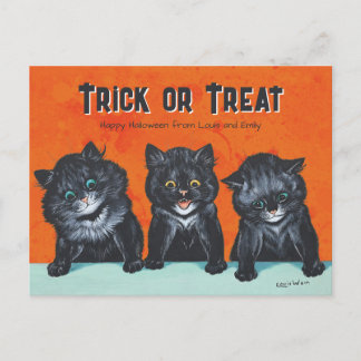 Cartão Postal Felinos negros animados do Halloween Louis Wain CC