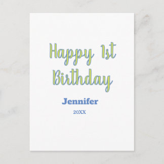Cartão Postal Feliz 1º aniversário crianças bebê verde azul past