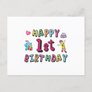 Cartão Postal Feliz 1º aniversário para crianças de 1 ano de ida