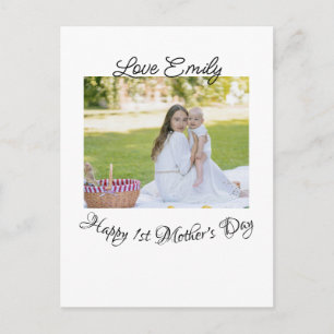 Cartão Postal feliz 1º dia das mães amor foto nome caligrafia