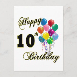 Cartão Postal Feliz 10º aniversário dos presentes e Roupa de ani