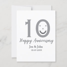 Cartão Postal Feliz 10º aniversário nome data emoji cinza negrit