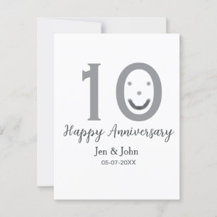 Cartão Postal Feliz 10º aniversário nome data emoji cinza negrit