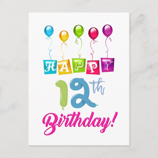 Cartão Postal Feliz 12º Aniversário (Frente)
