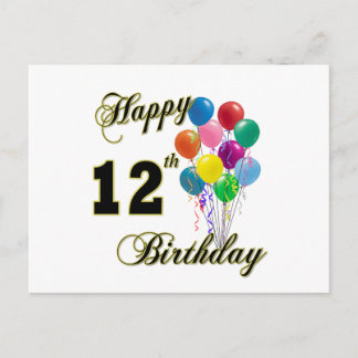 Cartão Postal Feliz 12 Aniversário Presente e Roupa de Aniversár