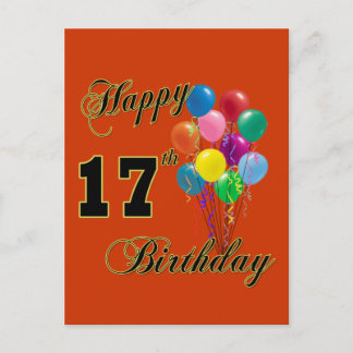 Cartão Postal Feliz 17º aniversário Design com balões