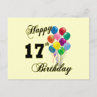 Cartão Postal Feliz 17º aniversário Design com balões