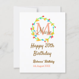 Cartão Postal Feliz 20º Aniversário adicione nome monograma de g