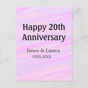 Cartão Postal Feliz 20º aniversário nome rosa roxo pastel